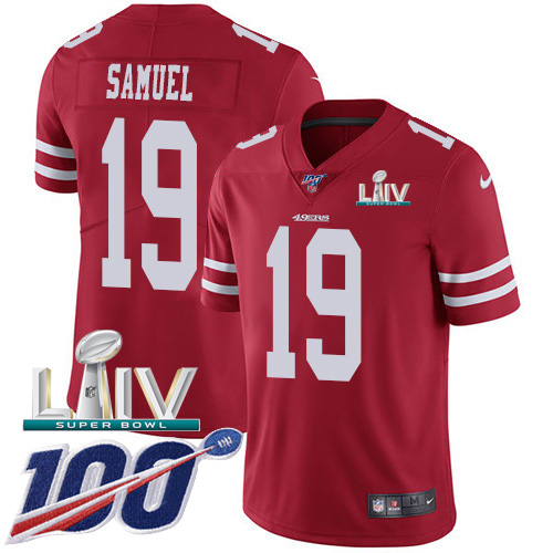 San Francisco 49ers Nike #19 Deebo Samuel Red Super Bowl LIV 2020 Team Color Youth Stitched NFL 100th Season Vapor Limited Jersey->youth nfl jersey->Youth Jersey